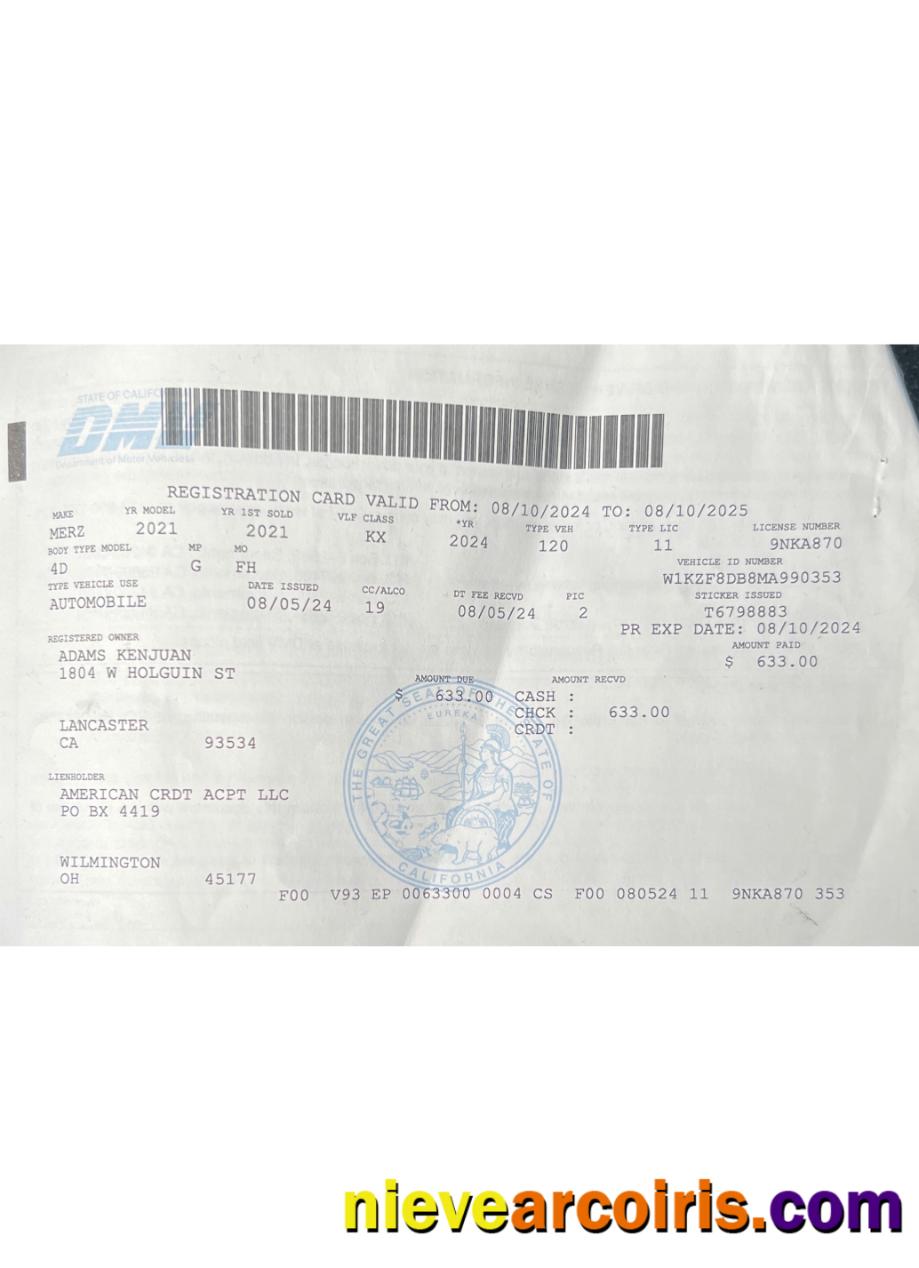 USA California vehicle registration license